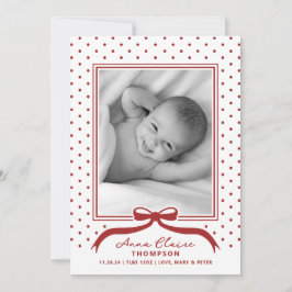 Anuncio de nacimiento festivo con lazo de lunares