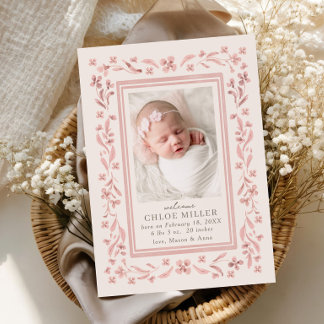 Anuncio de Nacimiento Floral con Acuarela Dulce