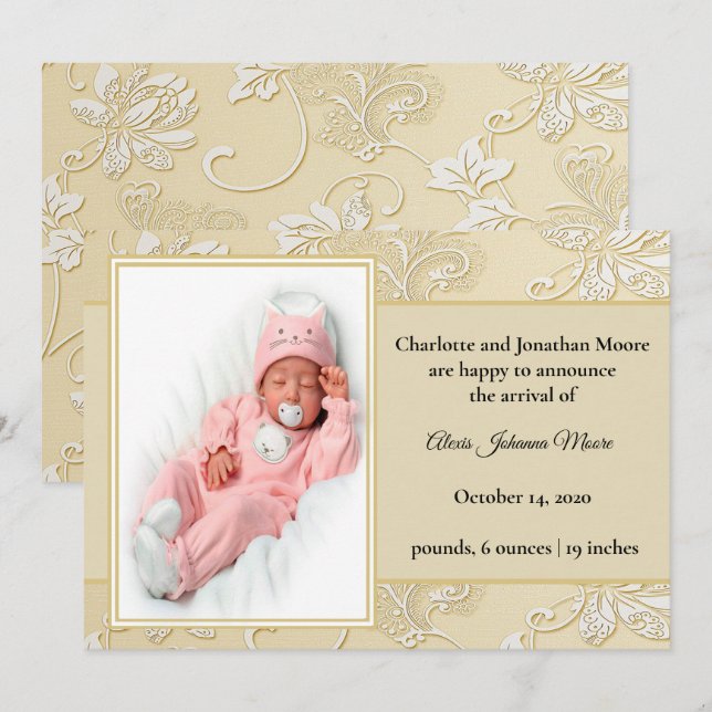 Anuncio de nacimiento floral de elegante mortandad (Anverso / Reverso)