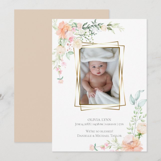 Anuncio de nacimiento | Flores acuáticas de primav (Anverso / Reverso)