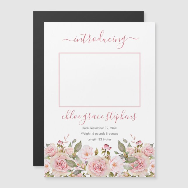 Anuncio de nacimiento - Foto de niña con flores de (Anverso/Reverso)