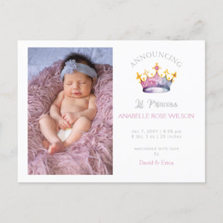 Anuncio de nacimiento foto de niña corona de princ
