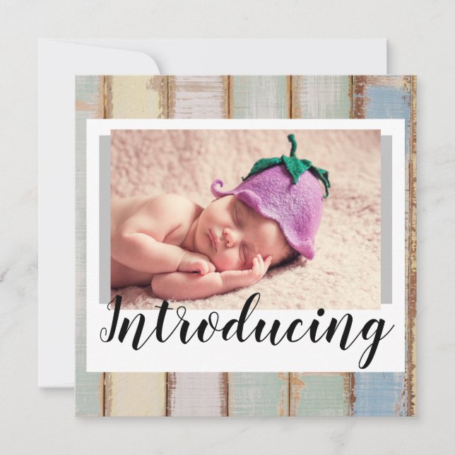 Anuncio de nacimiento Foto de Rustic Wood One (Anverso)