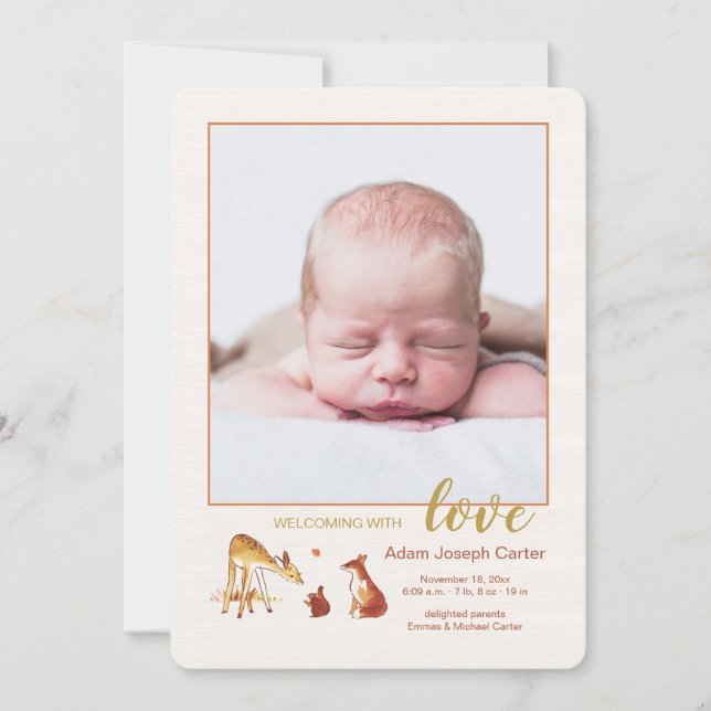 Anuncio de nacimiento fotográfico de Fawn y amigos (Anverso)