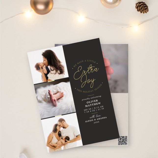 Anuncio de nacimiento gris con foto de alegría adi (Subido por el creador)