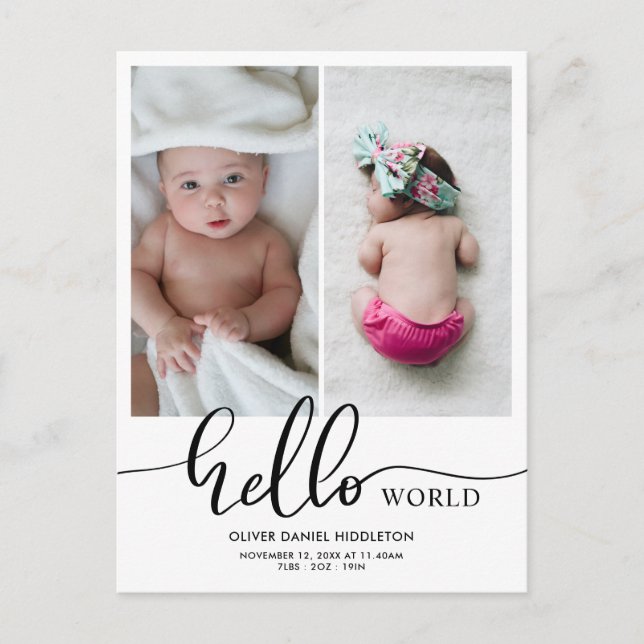 Anuncio de nacimiento Hello World Script Foto (Anverso)