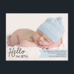 Anuncio de nacimiento - Introducción chic - Azul<br><div class="desc">Dulce y lleno de encanto,  este anuncio de nacimiento fotográfico moderno es la forma perfecta de presentar al miembro más nuevo de su familia. Personalice la parte posterior de la postal con su dirección de remite para facilitar el envío. Color personalizado disponible a petición.</div>