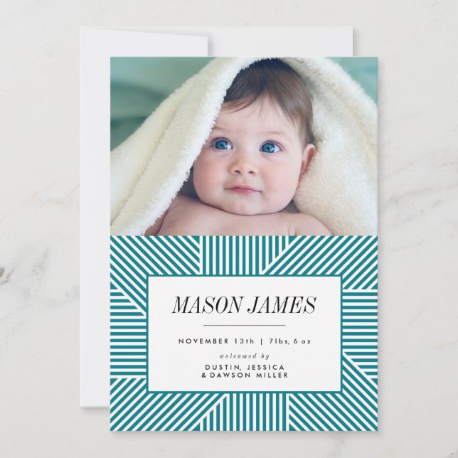 Anuncio de nacimiento, Invitación de bebé, azul, n (Anverso)