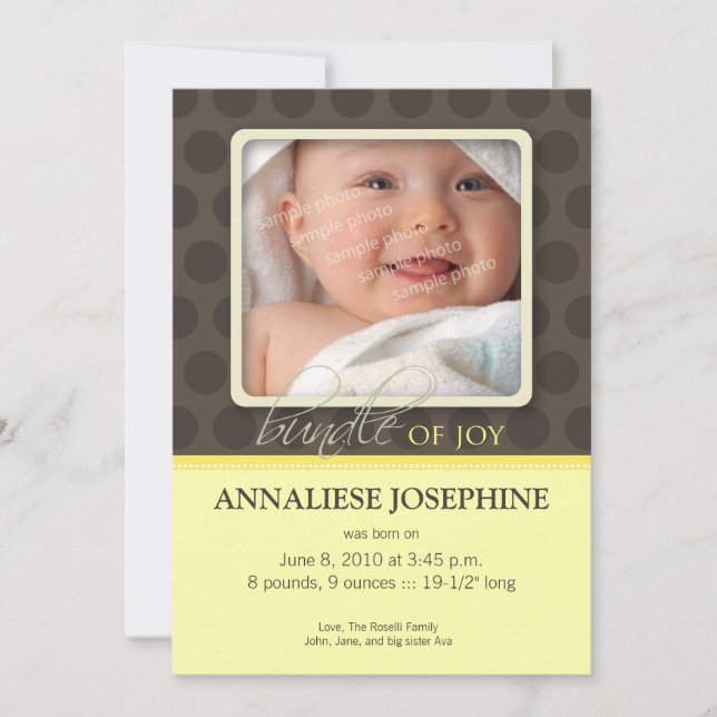 Anuncio de Nacimiento Lovely Bundle of Joy :: limó (Anverso)