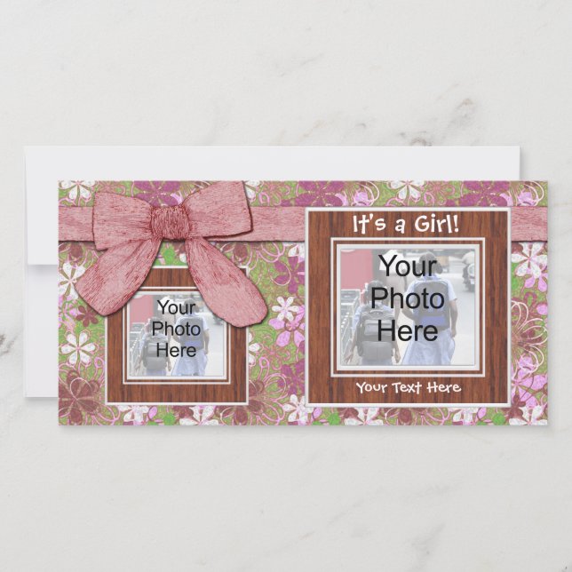 Anuncio de nacimiento, marcos rosados y tarjeta fo (Anverso)