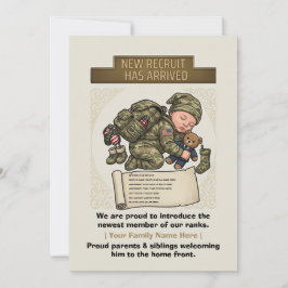 Anuncio de Nacimiento Militar Nuevo Recluta Niño