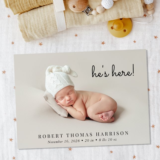 Anuncio de nacimiento mínimo de Collage de fotos m (Announce the arrival of your baby with this cute minimal modern birth announcement)