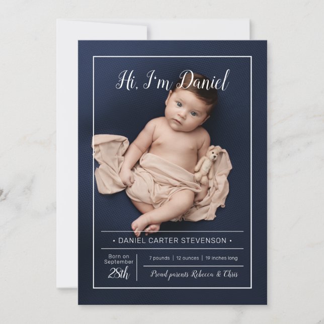 Anuncio de nacimiento moderno con cuadrícula (Anverso)