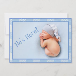 Anuncio de nacimiento moderno de Baby Boy Gingham