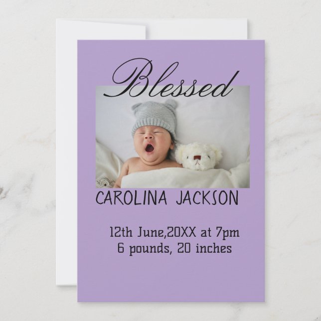 Anuncio de nacimiento moderno de foto de recién na (Anverso)