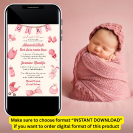 Anuncio de nacimiento musulmán con ropa de bebé ro