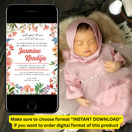 Anuncio de nacimiento musulmán de bebé rosada chic