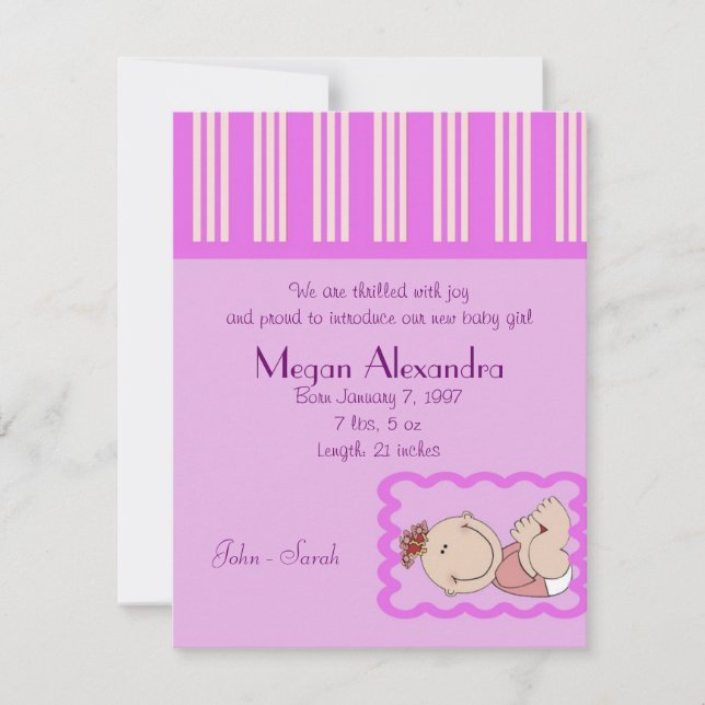 Anuncio de nacimiento Niña bebé (Anverso)