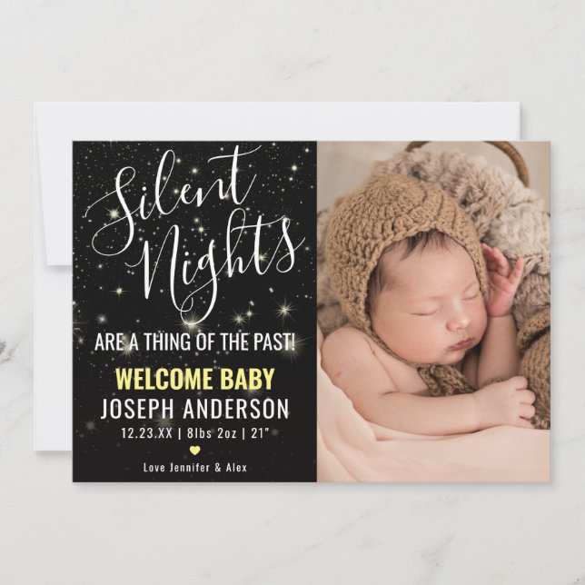 Anuncio de nacimiento nocturno silencioso tarjeta  (Anverso)