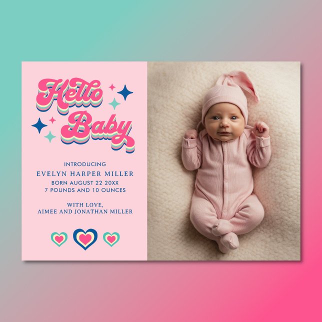 Anuncio de nacimiento Retro Groovy Hola tarjeta de (Groovy hello baby birth announcement card)