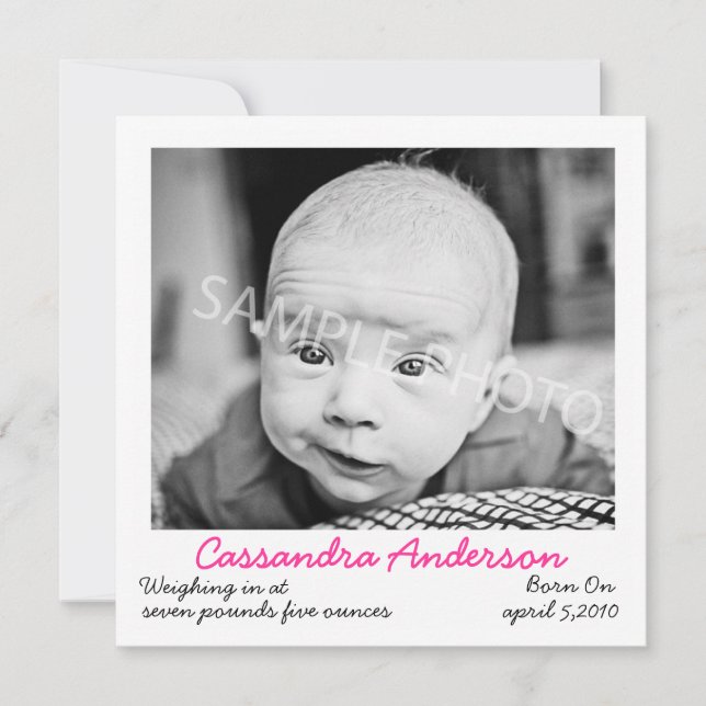 Anuncio de nacimiento rosa (Anverso)