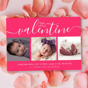 Anuncio de nacimiento rosa de San Valentín 3 coraz