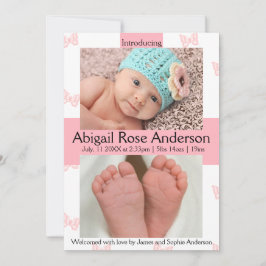 Anuncio de nacimiento rosado de Chica de Punto de 