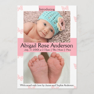 Anuncio de nacimiento rosado de Chica de punto mar