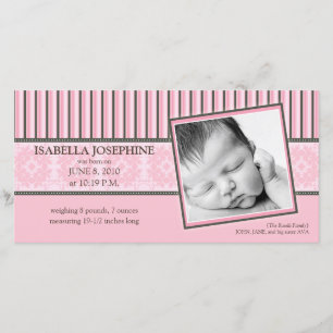 Anuncio de nacimiento rosado de Damask & Stripes B