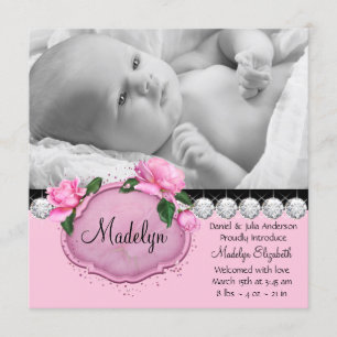Anuncio de nacimiento rosado de rosa negro