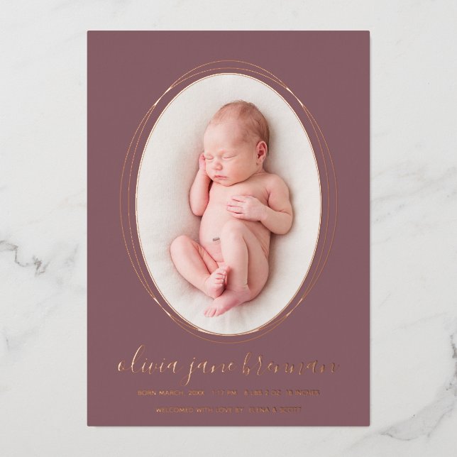 Anuncio de Nacimiento Rose Gold Dusty Rose (Anverso)