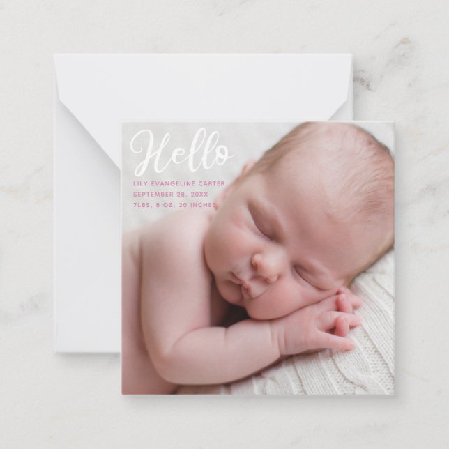 Anuncio de nacimiento simple rosa Hello Baby Photo (Anverso)