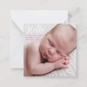 Anuncio de nacimiento simple rosa Hello Baby Photo