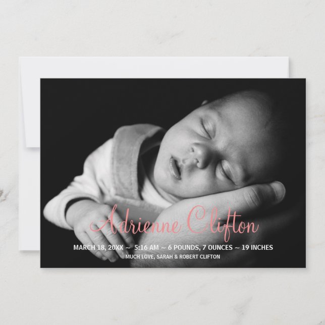 Anuncio de nacimiento simple y rosado de bebé (Anverso)