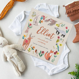 Anuncio de nacimiento unisex animales del bosque l