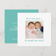 Anuncio de nacimiento Verde azulado de dos bebés