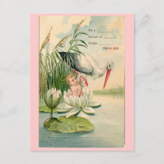 Anuncio de nacimiento vintage-Stork, Lily Pad, beb