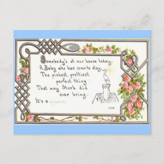 Anuncio de nacimiento vintage-Stork sobre chimenea