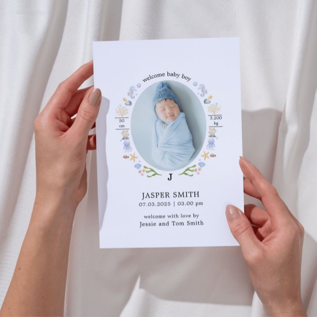 Anuncio de nacimientos oceánicos - Minimalista y m (Birth Announcement)