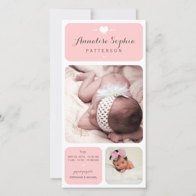 Anuncio de natalidad de bebé joven bebé de Duet Sw (Anverso)