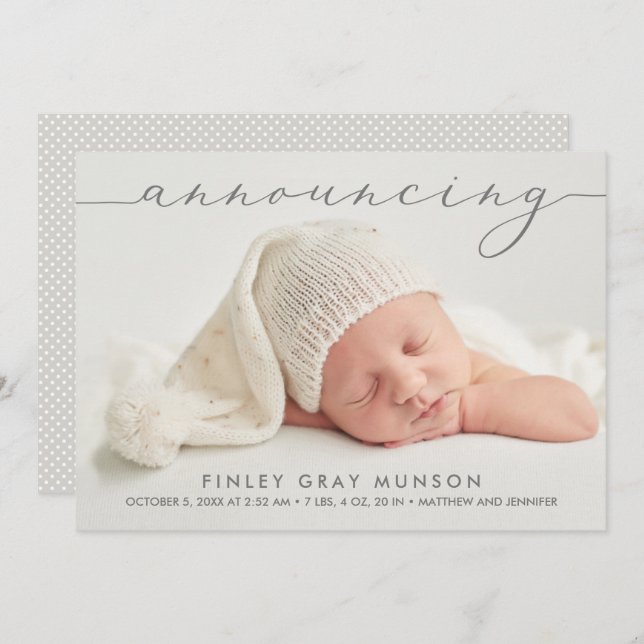 Anuncio de natalidad de foto bebé (Anverso / Reverso)