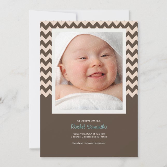 Anuncio de natalidad de la niña de moda Chevron (Anverso)
