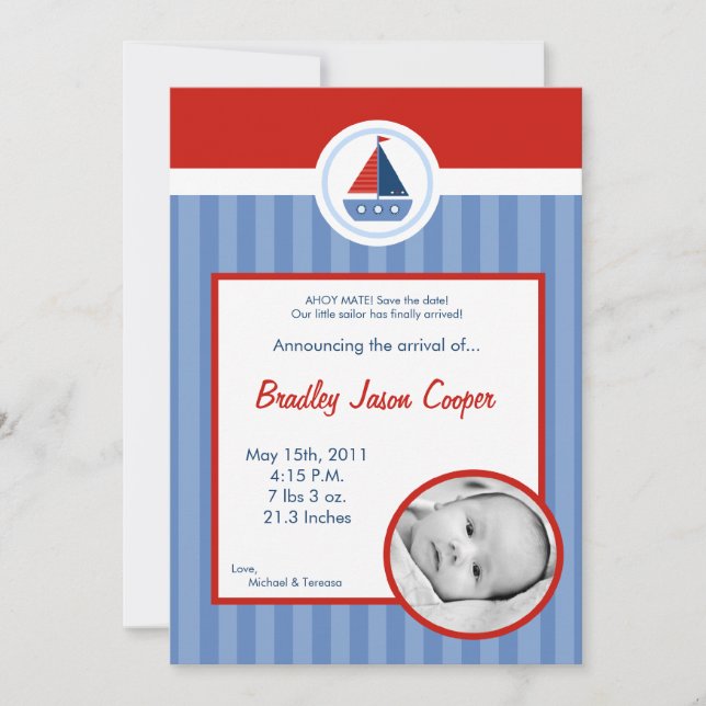 Anuncio de natalidad en barca náutica las 5 horas  (Anverso)