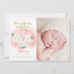 Anuncio de natalidad rosada de bebé de oro de yeso