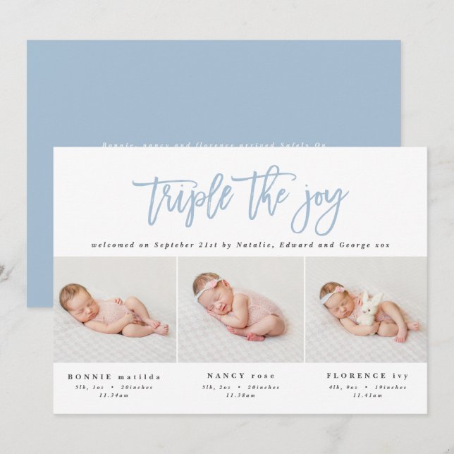 Anuncio de natalidad triplemente fotográfico moder (Anverso / Reverso)