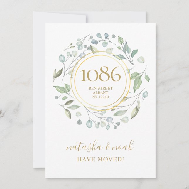 Anuncio de nueva dirección con guirnalda de verde  (Anverso)