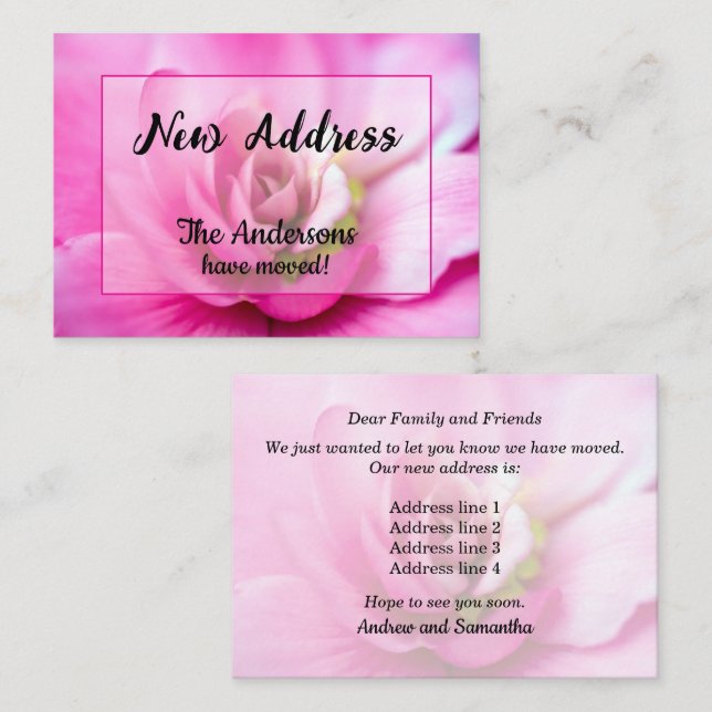 Anuncio de nueva dirección de Begonia Rosa (Anverso / Reverso)