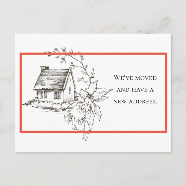 Anuncio de nueva dirección en negro, blanco y rojo (Anverso)