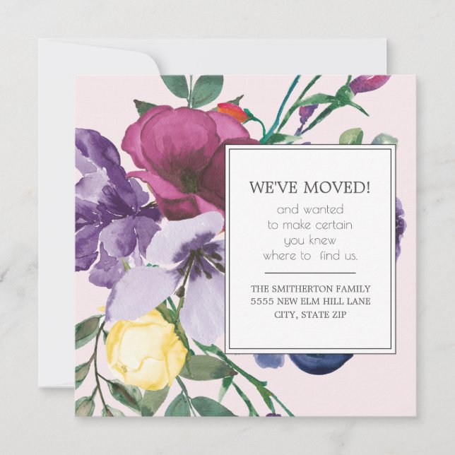 Anuncio de nueva dirección floral de acuarela amar (Anverso)