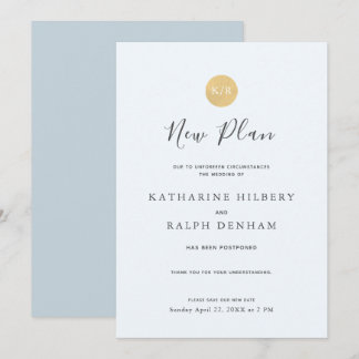 Anuncio de Nuevo Plan de Boda con Monograma Azul